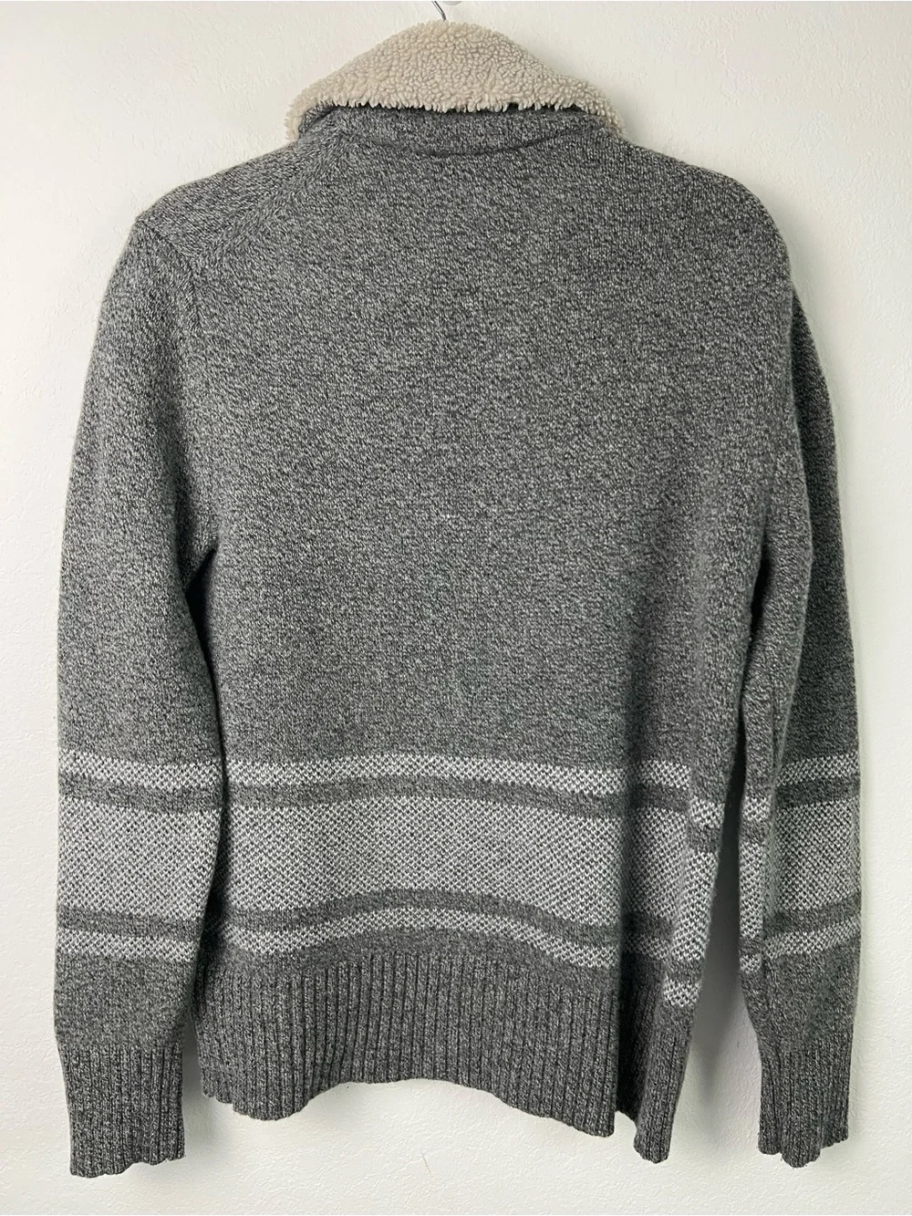 Banana Republic Gray Merino Wool Blend Sherpa Collar Toggle Button Sweater